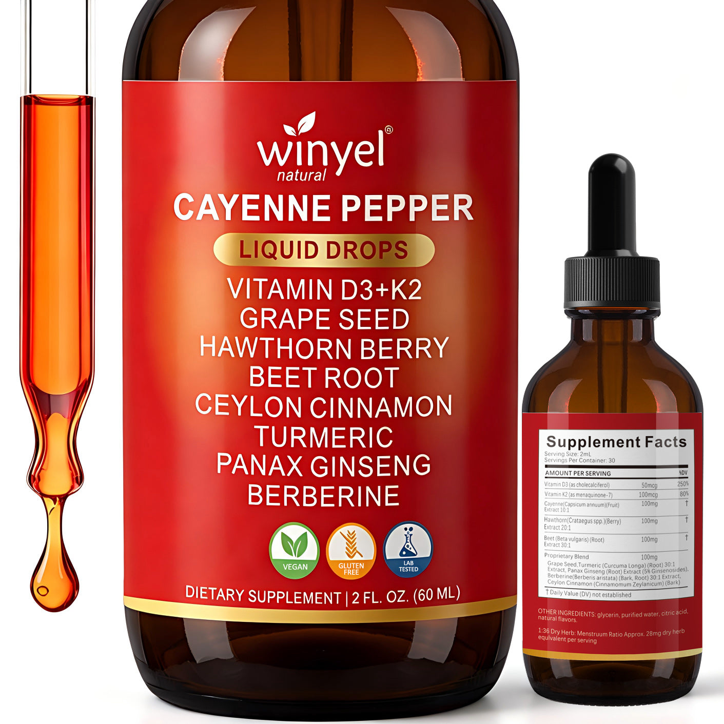 7-in-1 Herbal Liquid Drops - Cayenne, Beet Root, Turmeric & Berberine - 60ml