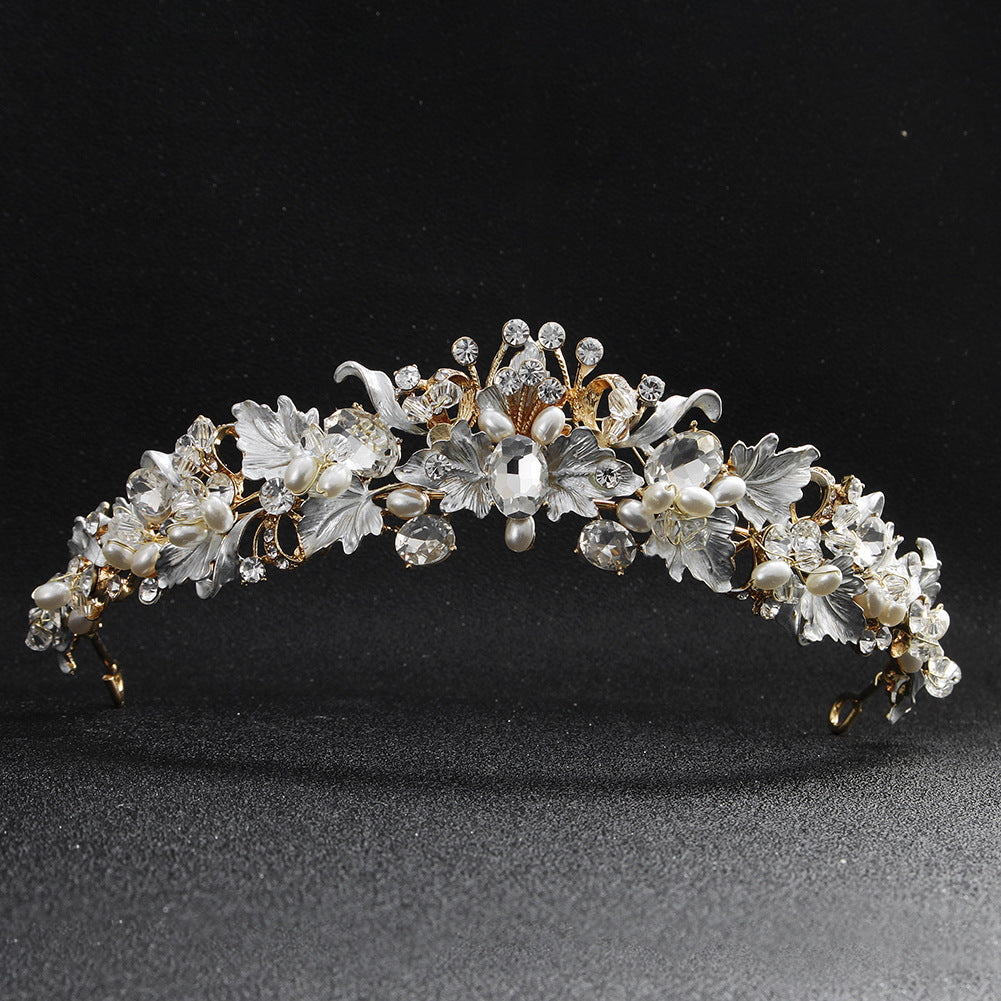 Bridal Flower Crown Headband with Baroque Flowers - Gold & Silver