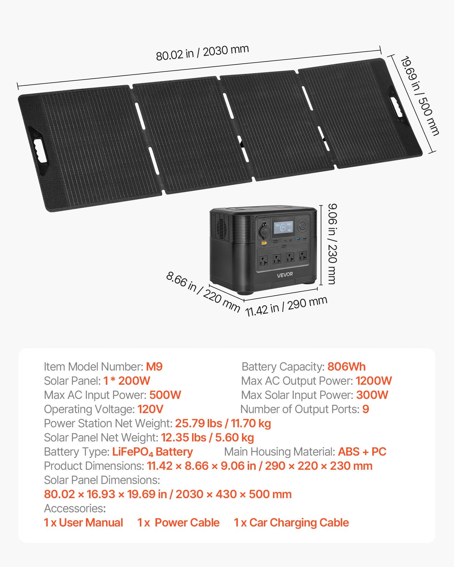 Portable Power Station with 200W Solar Panel, 1200W Generator, 806Wh LiFePO4 Backup for Home & Outdoor