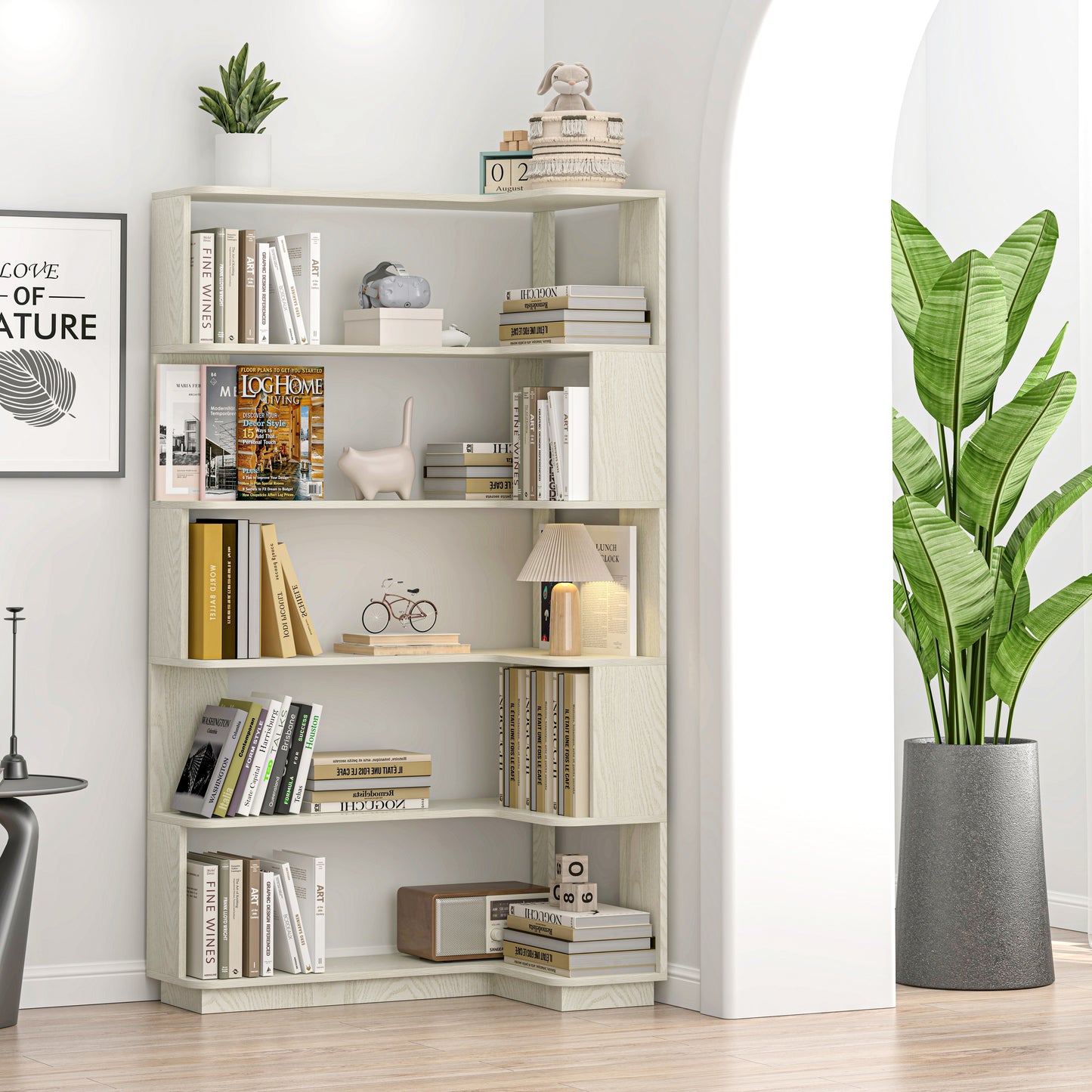90cm Freestanding Corner Bookshelf - White Wooden Bookcase