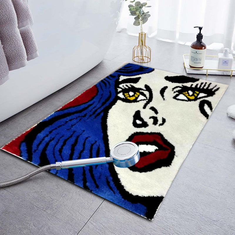 Tufted Embroidered Flocking Carpet - Blue 50x80cm & 60x90cm Options