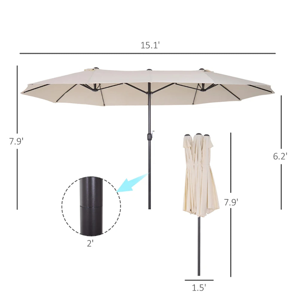 15ft Double-Sided Patio Umbrella with Crank - Cream White