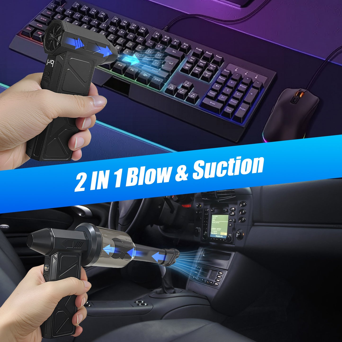 Cordless Compressed Air Duster with LED Light - 4 Speeds