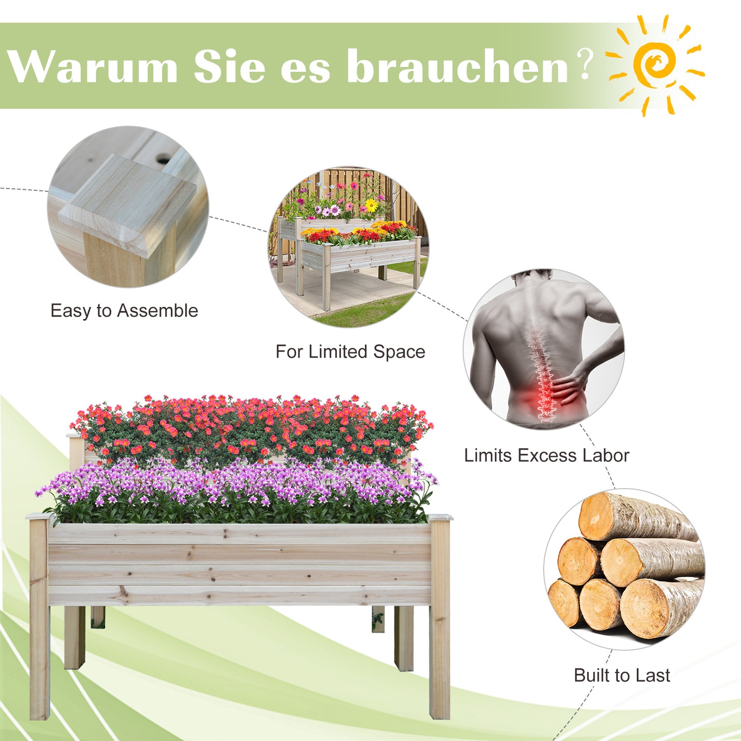 Two-Tier Wooden Elevated Garden Bed - Large Outdoor Planter 45x45