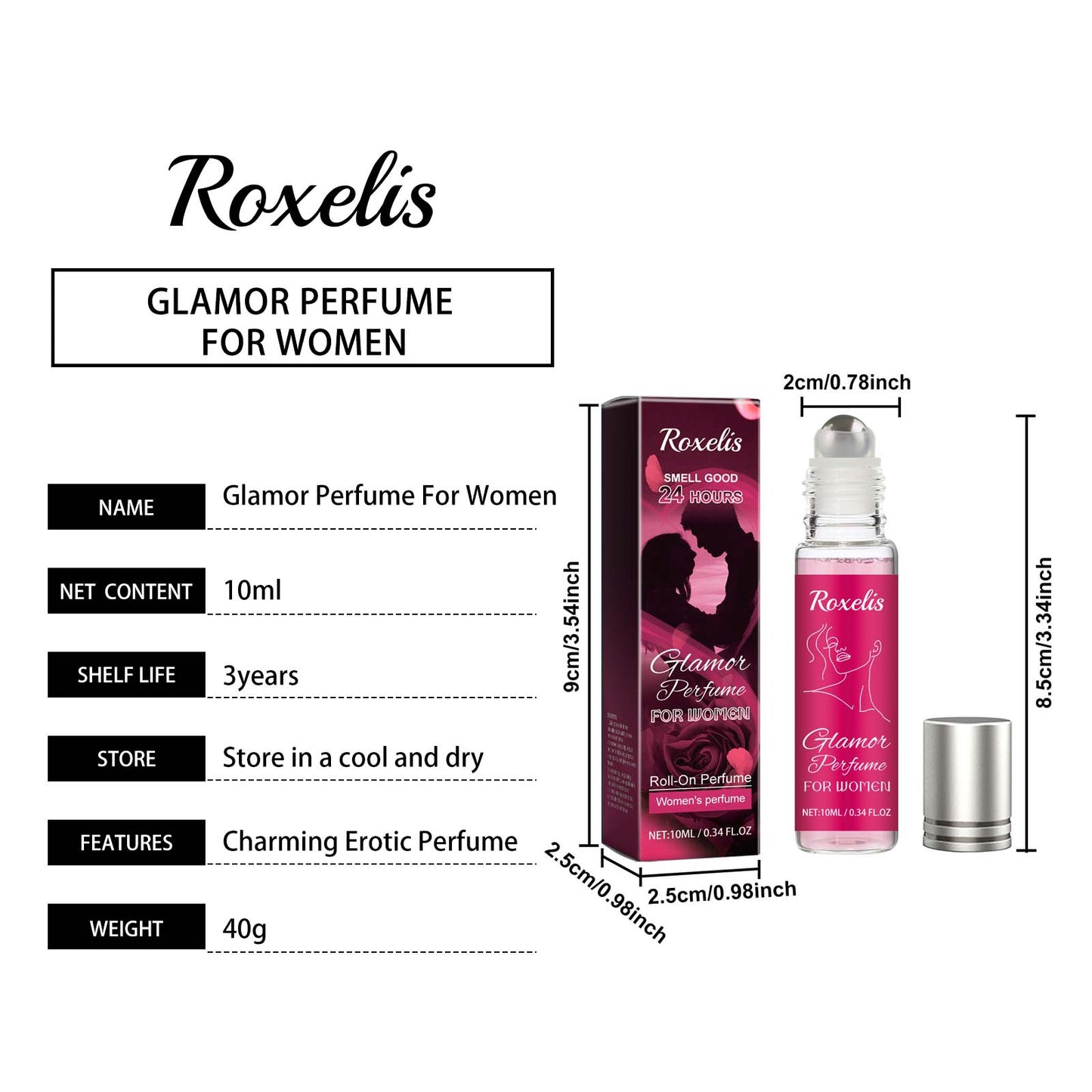 Women's Pheromone Roll-On Perfume - Long Lasting Rose Scent 10ml