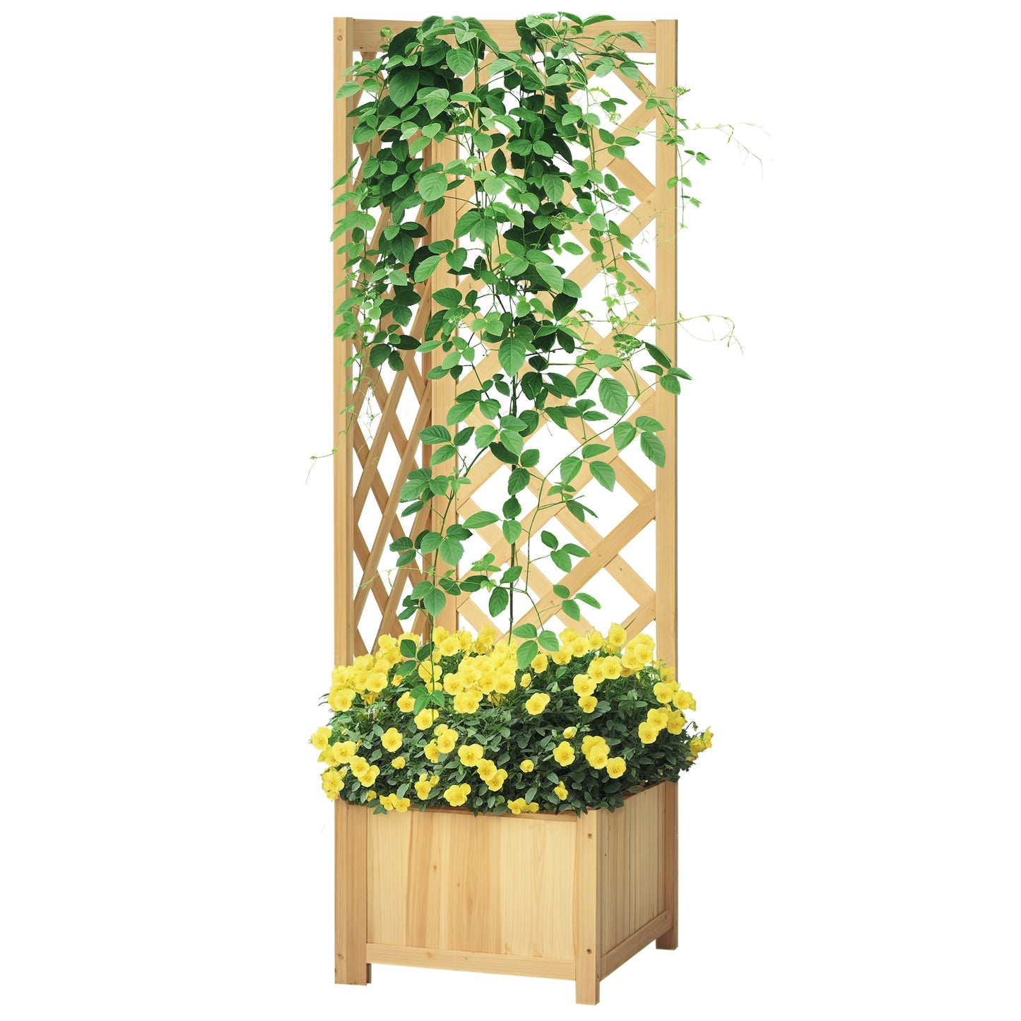 Wooden Raised Garden Bed with Trellis for Vines Vegetables Herbs - Natural 1560x440x90mm