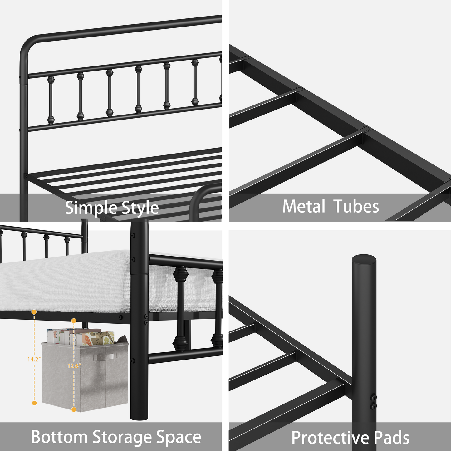 Twin Metal Bed Frame with Headboard - Black, Under Bed Storage