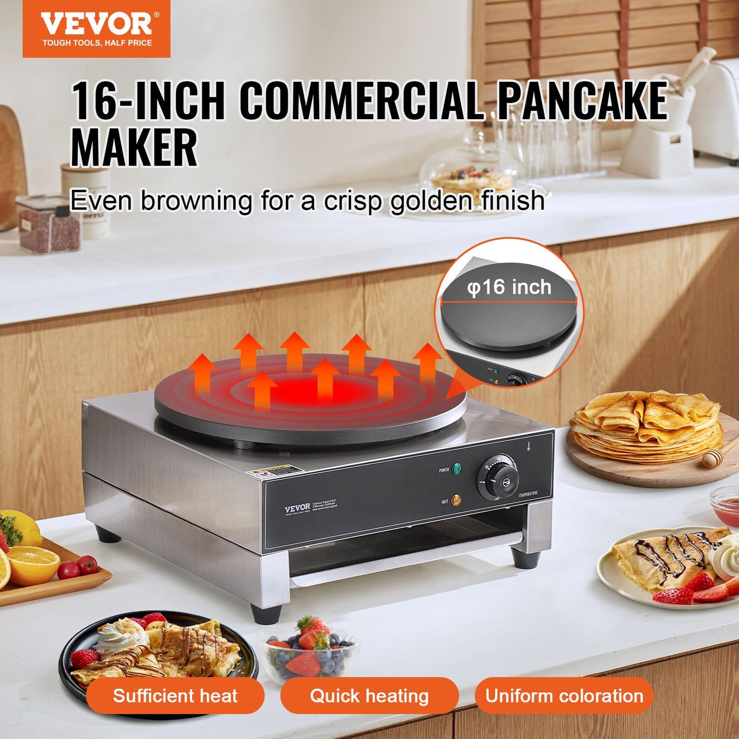 16-Inch Electric Crepe Maker Commercial Kitchen Appliance 1700W Non-Stick