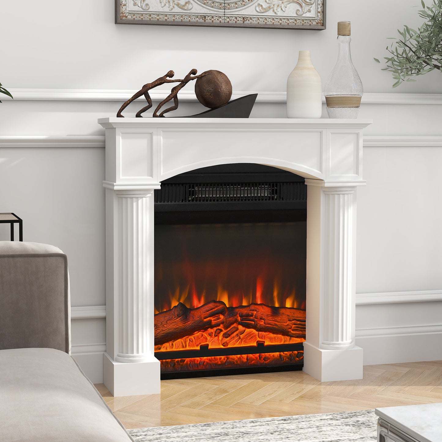 Modern Fireplace Mantel for Electric Fireplaces - 43.3 W x 39.8 H, White