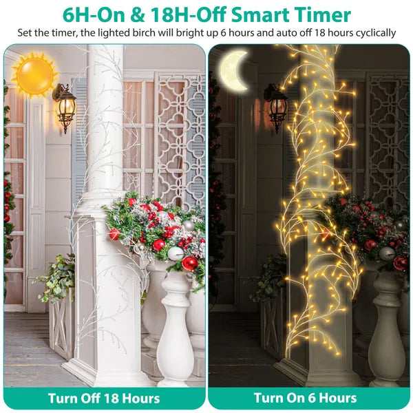 Lighted Birch Garland 7.87FT with 144 LEDs and Timer