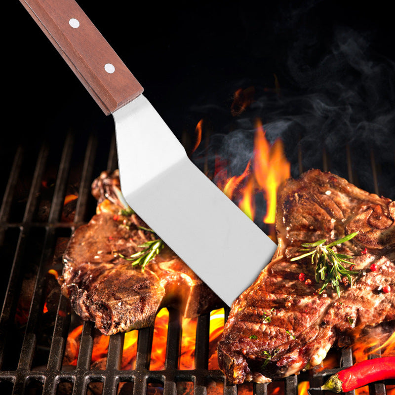 Wooden Handle Teppanyaki Steak Shovel Spatula Flat Mouth Cooking Tool