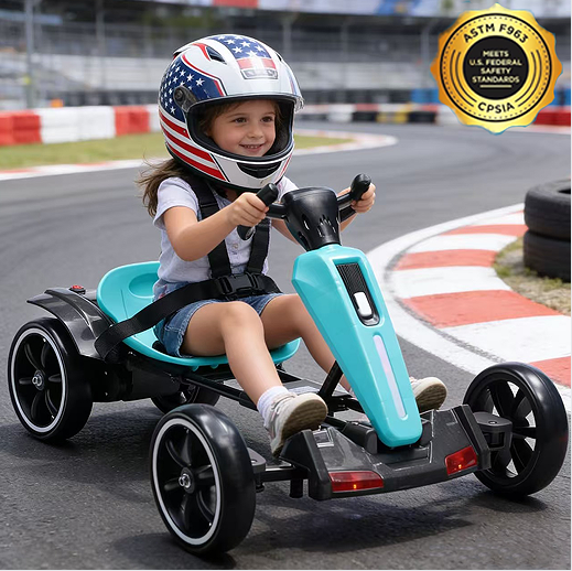 12V Electric Kids Pedal Go Kart with Adjustable Seat - Light Blue