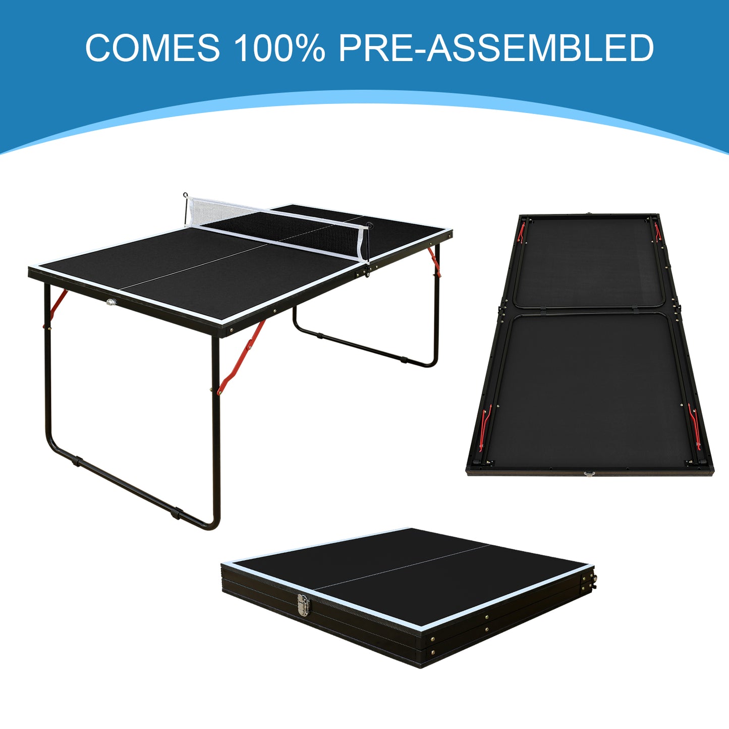 4.5ft Foldable Black Table Tennis Table Set with Net & Paddles
