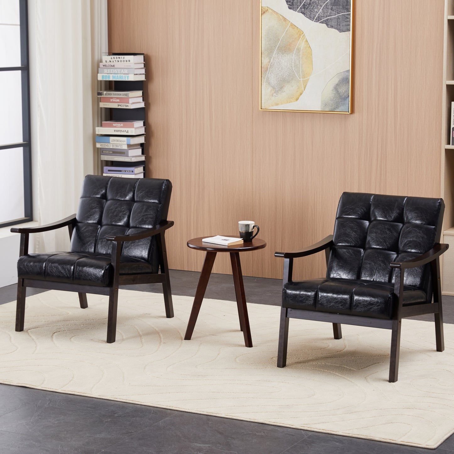 Modern High Back Armchair - Antique Black PU Leather