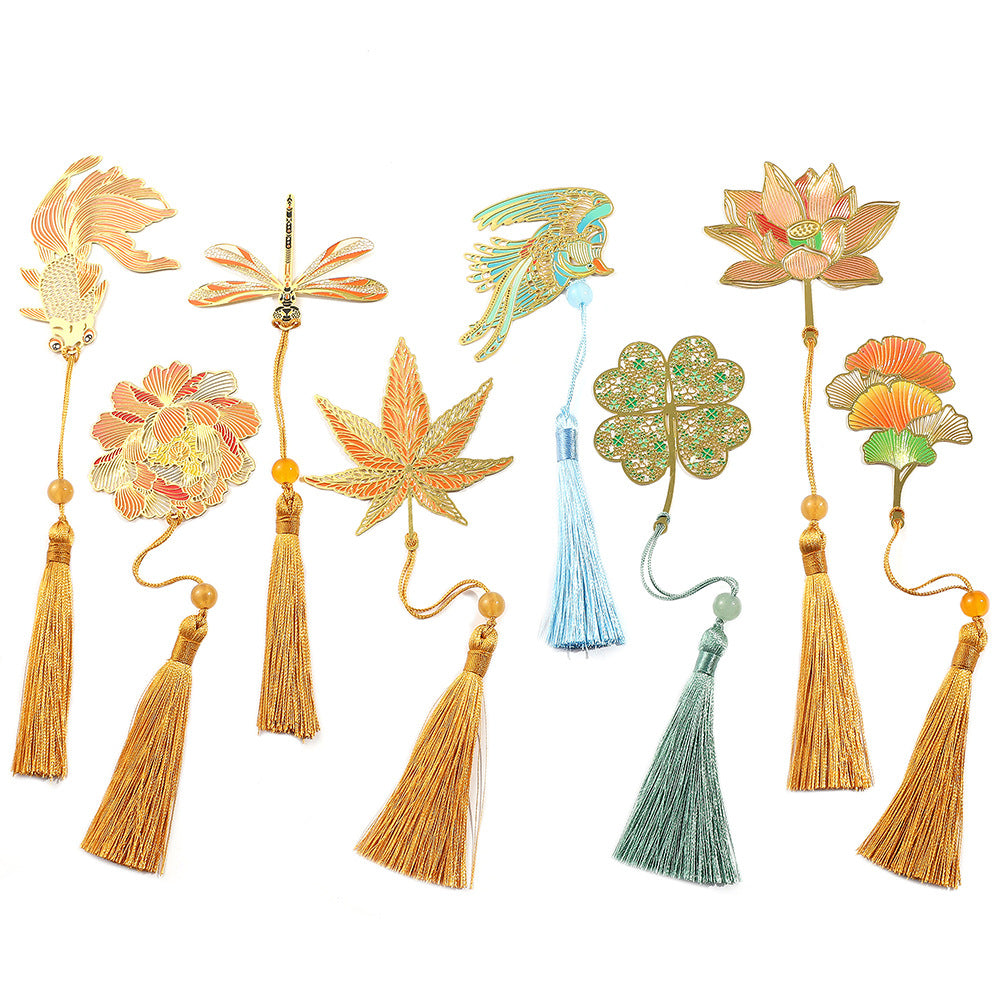Metal Leaf Vein Bookmark - Classical Art Style, Four Seasons Plant Design
