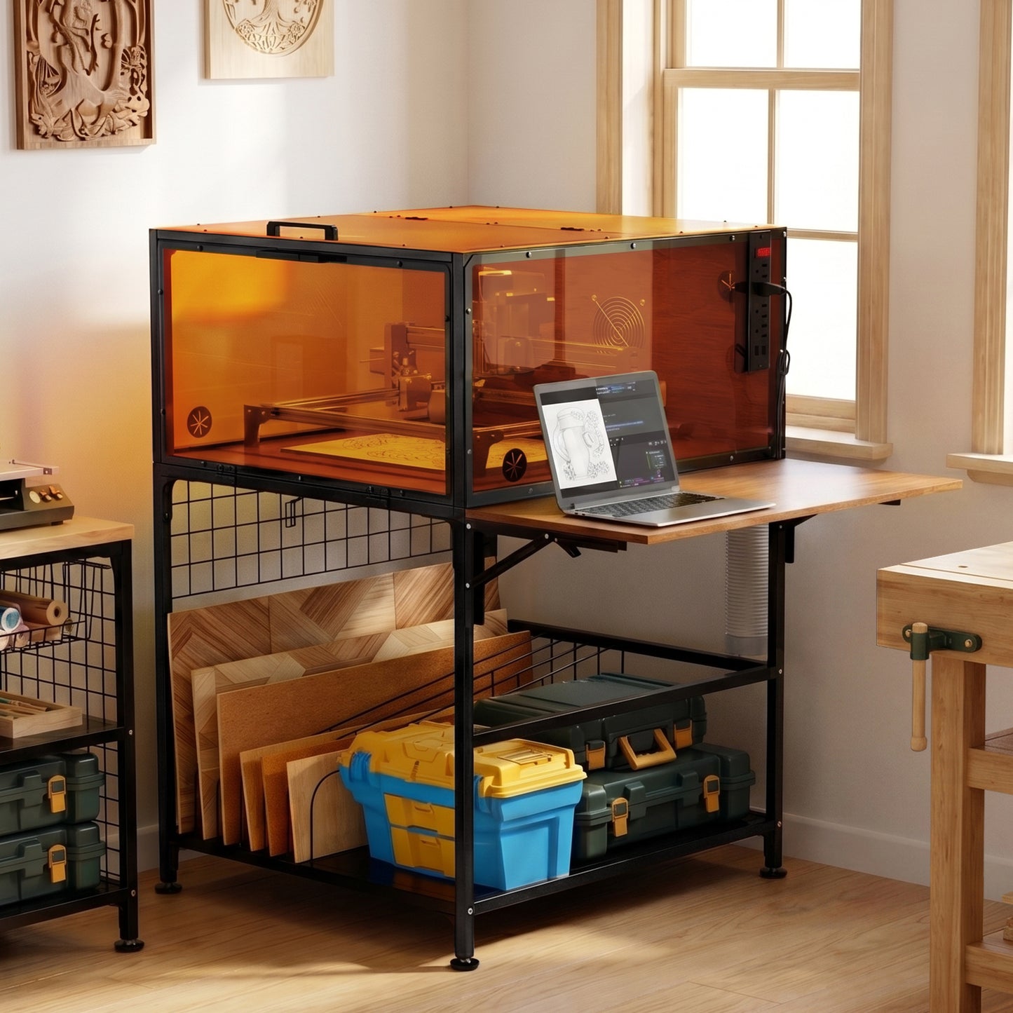 Laser Engraver Enclosure Cabinet with Exhaust Fan - Black