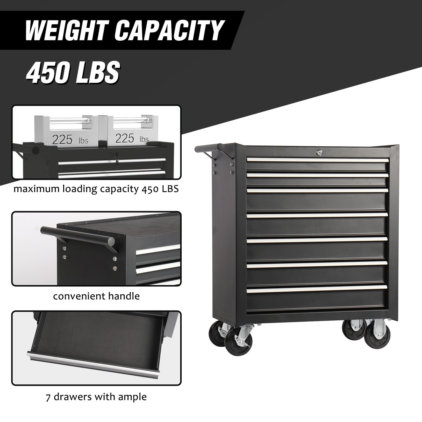 Rolling Tool Chest with 7 Drawers and Wheels - Black
