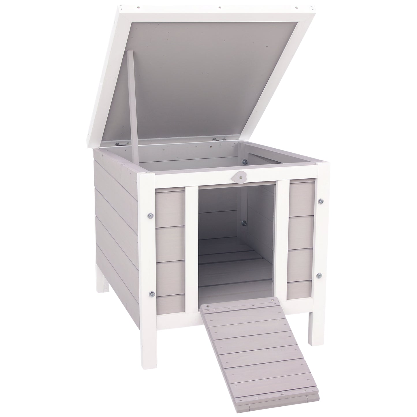 Outdoor Wooden Rabbit Hutch with Waterproof Roof for Small Pets - Gray, 575x475x165 mm