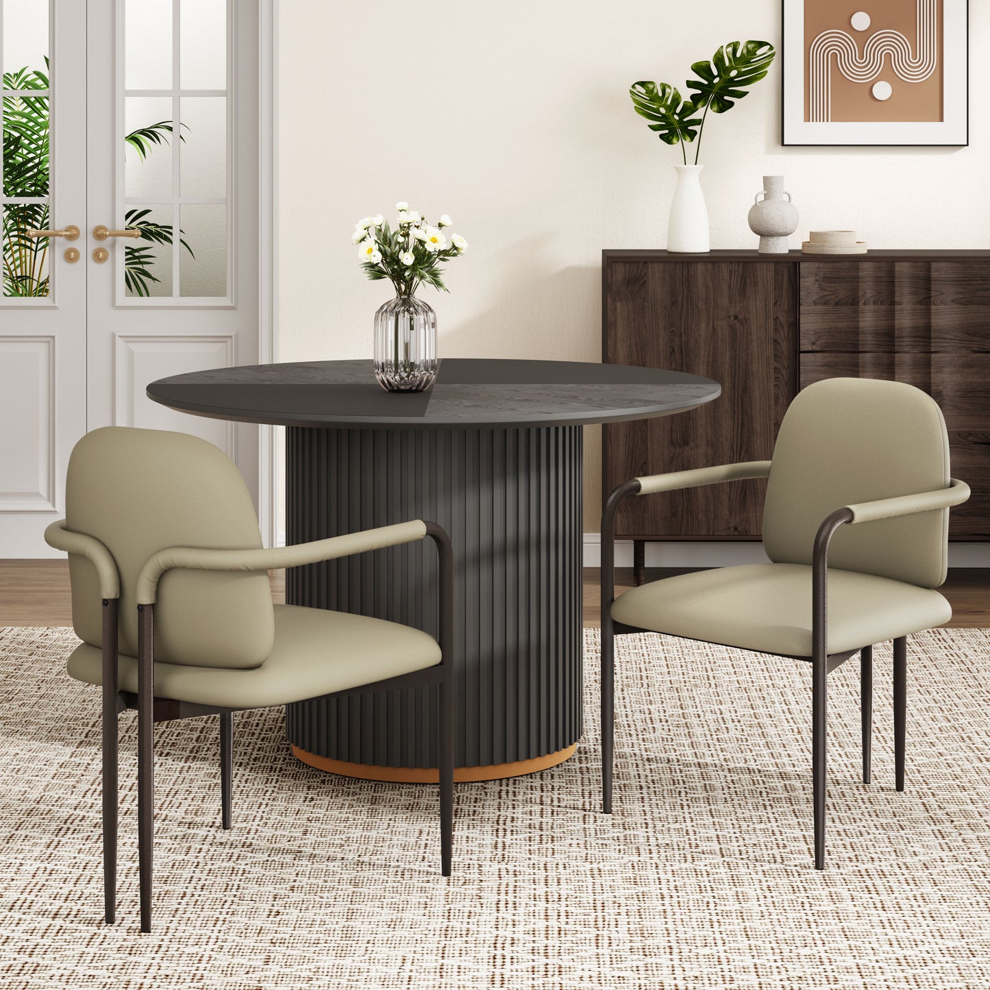 Set of 2 Dining Chairs with Iron Frame - Espresso & Khaki