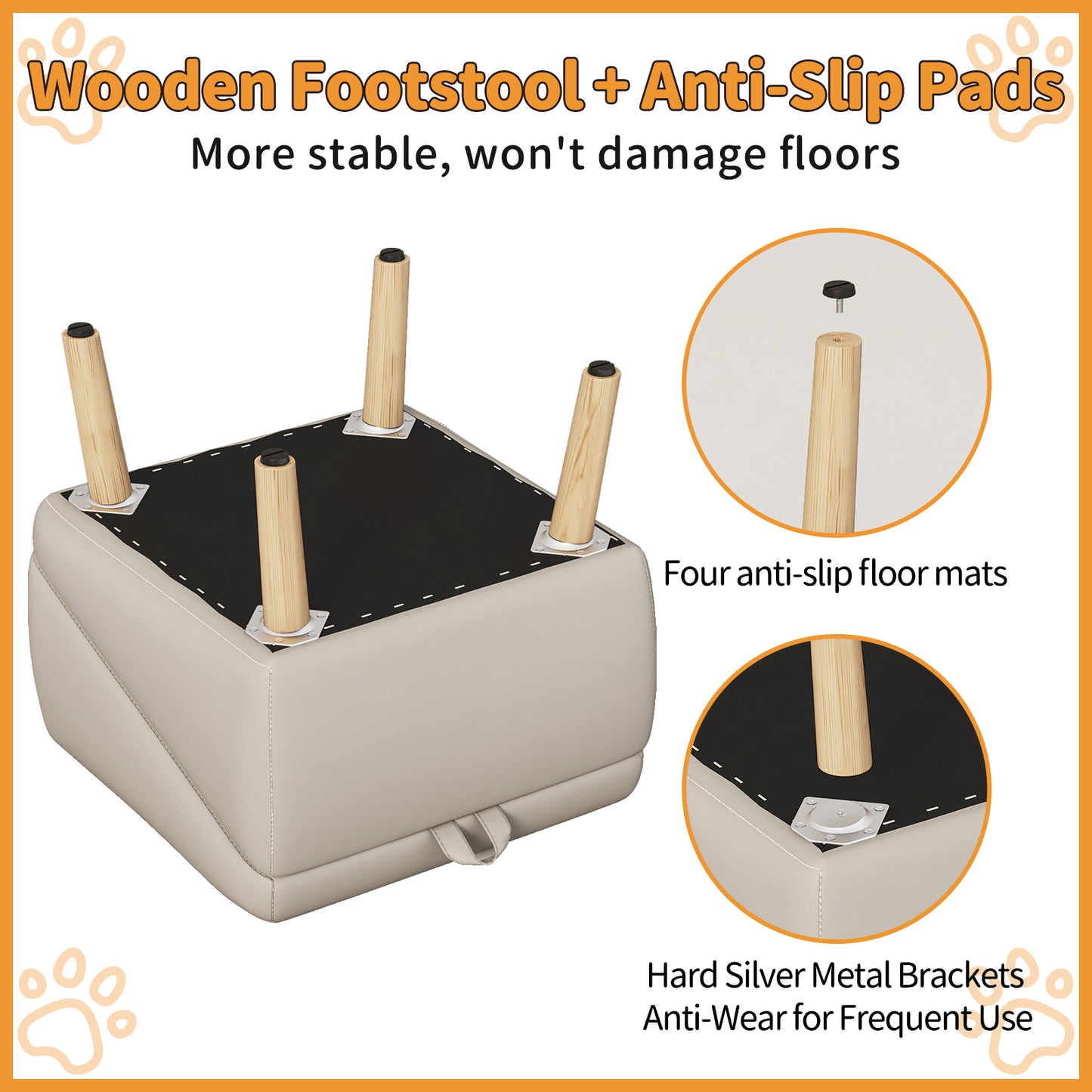 Foldable Wooden Dog Steps for Small Dogs and Cats - Non-Slip Ramp for Couch and Bed, Light Grey
