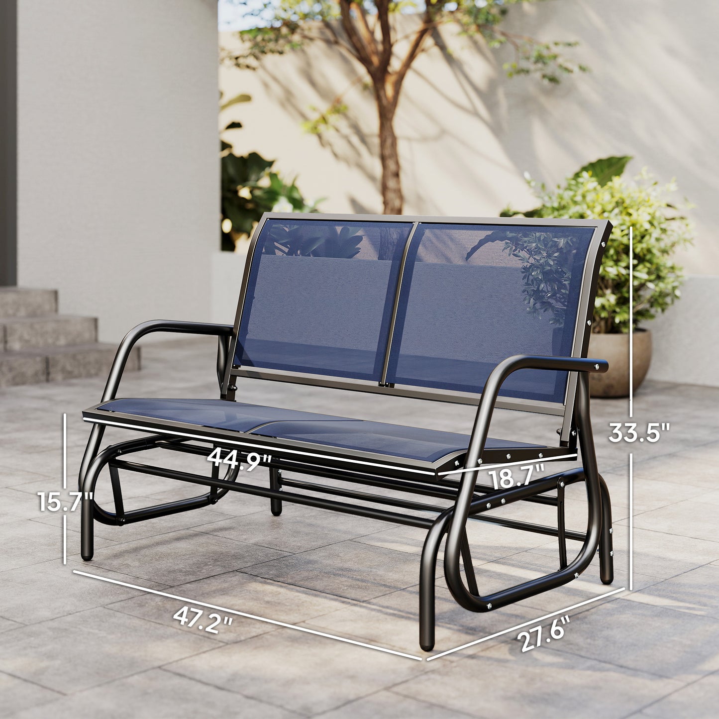 Outdoor Glider Bench - 2-Person Rocking Loveseat, Dark Blue