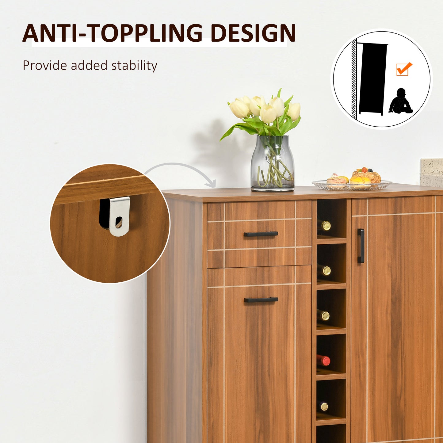 Retro Wine Cabinet for 6 Bottles, Rack Sideboard Serving Bar with
