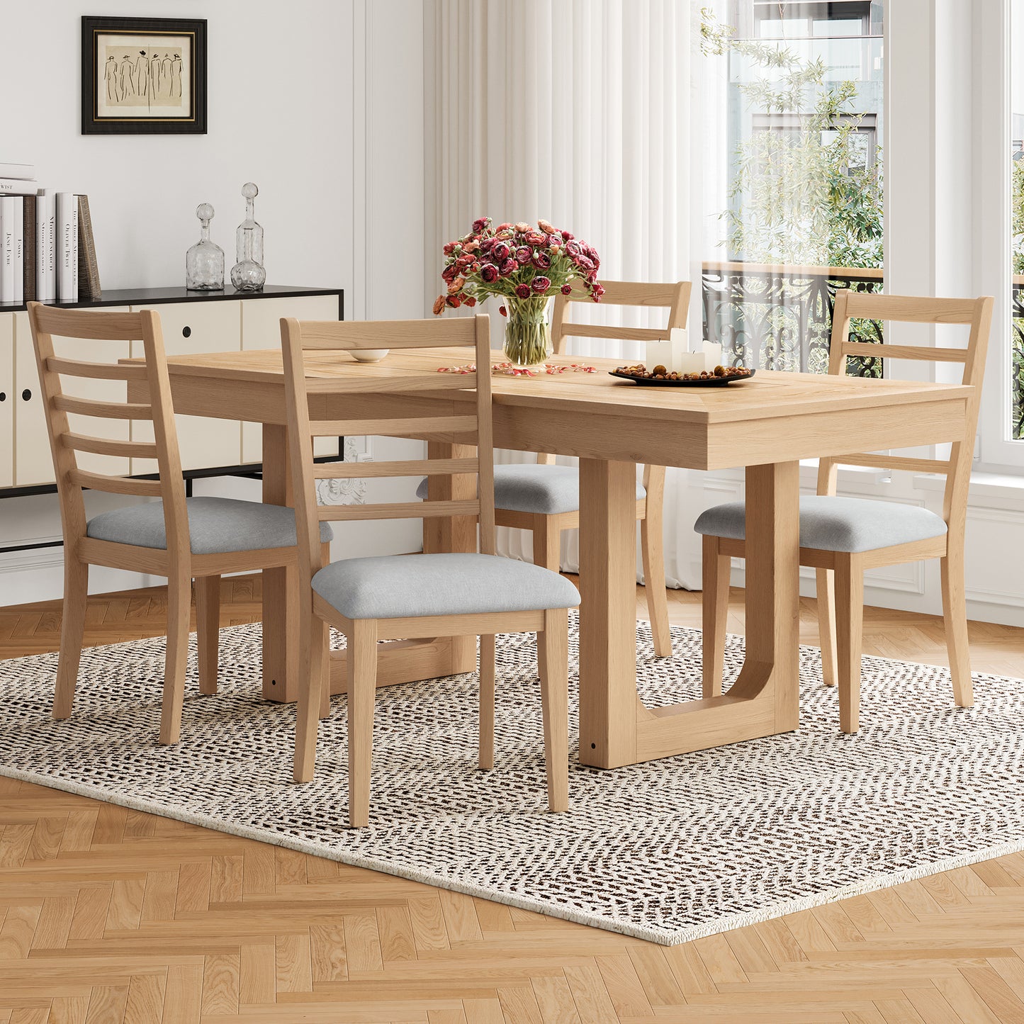 4-Piece Farmhouse Dining Chairs Set, Upholstered With High Ladder