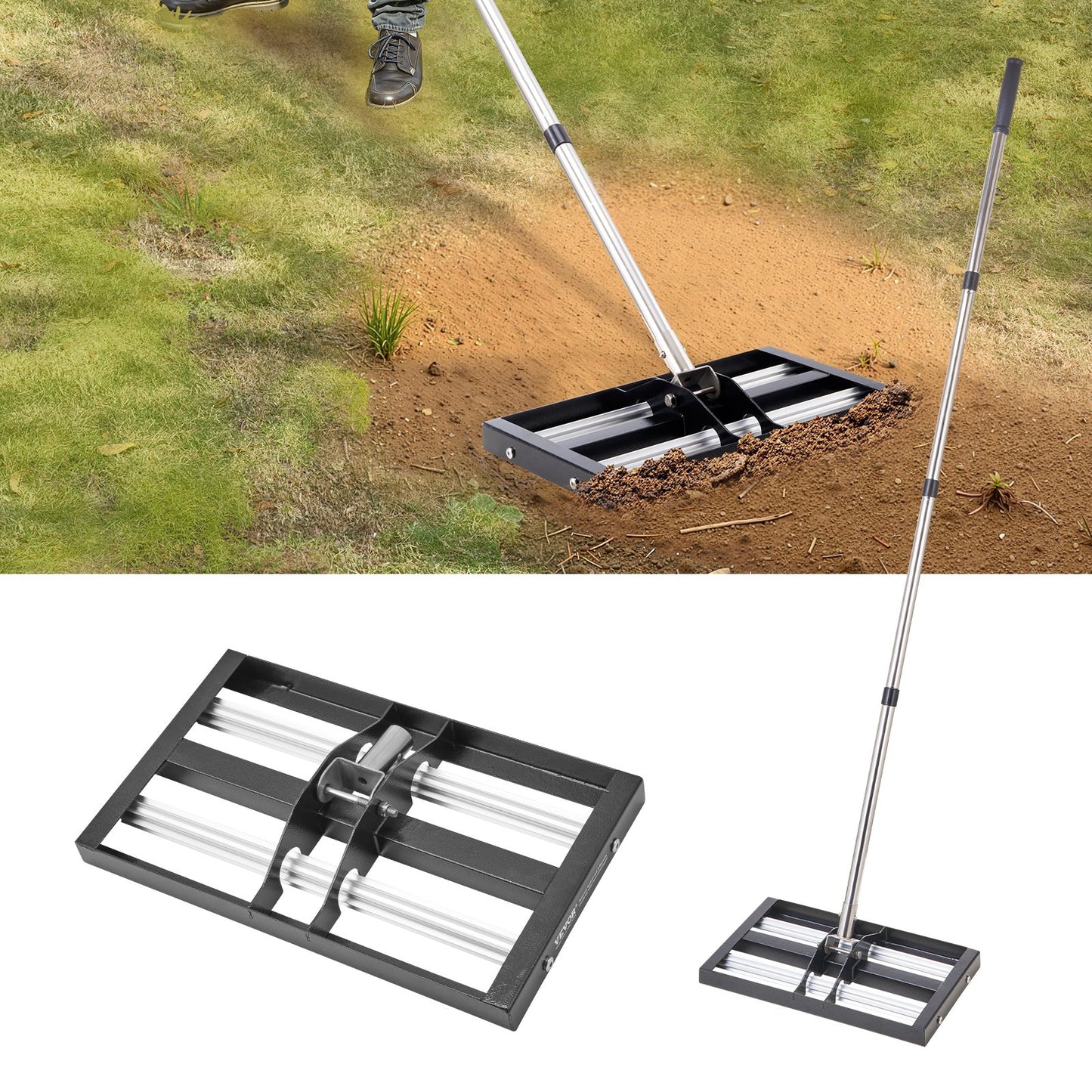 Heavy Duty Lawn Leveling Rake with Adjustable Handle - Yard & Garden Tool