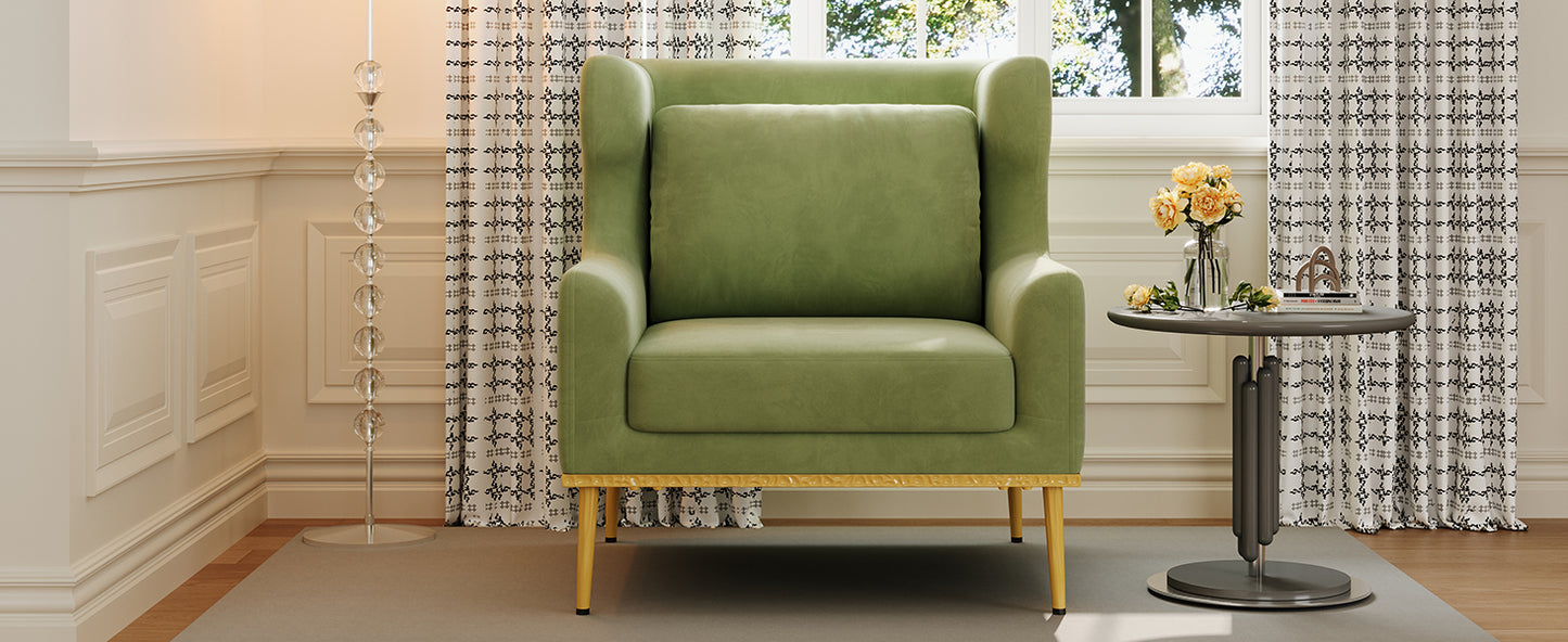 Modern Velvet Accent Chair - Green Armchair for Living Room