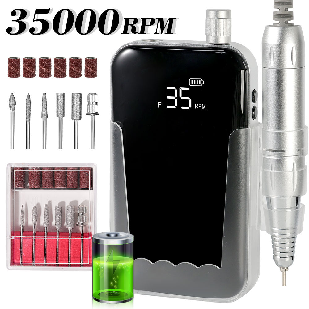 Professional Electric Nail Drill 45000 RPM Cordless E-File - Black