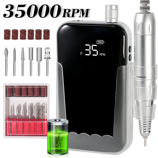 Professional Electric Nail Drill 45000 RPM Cordless E-File - Black
