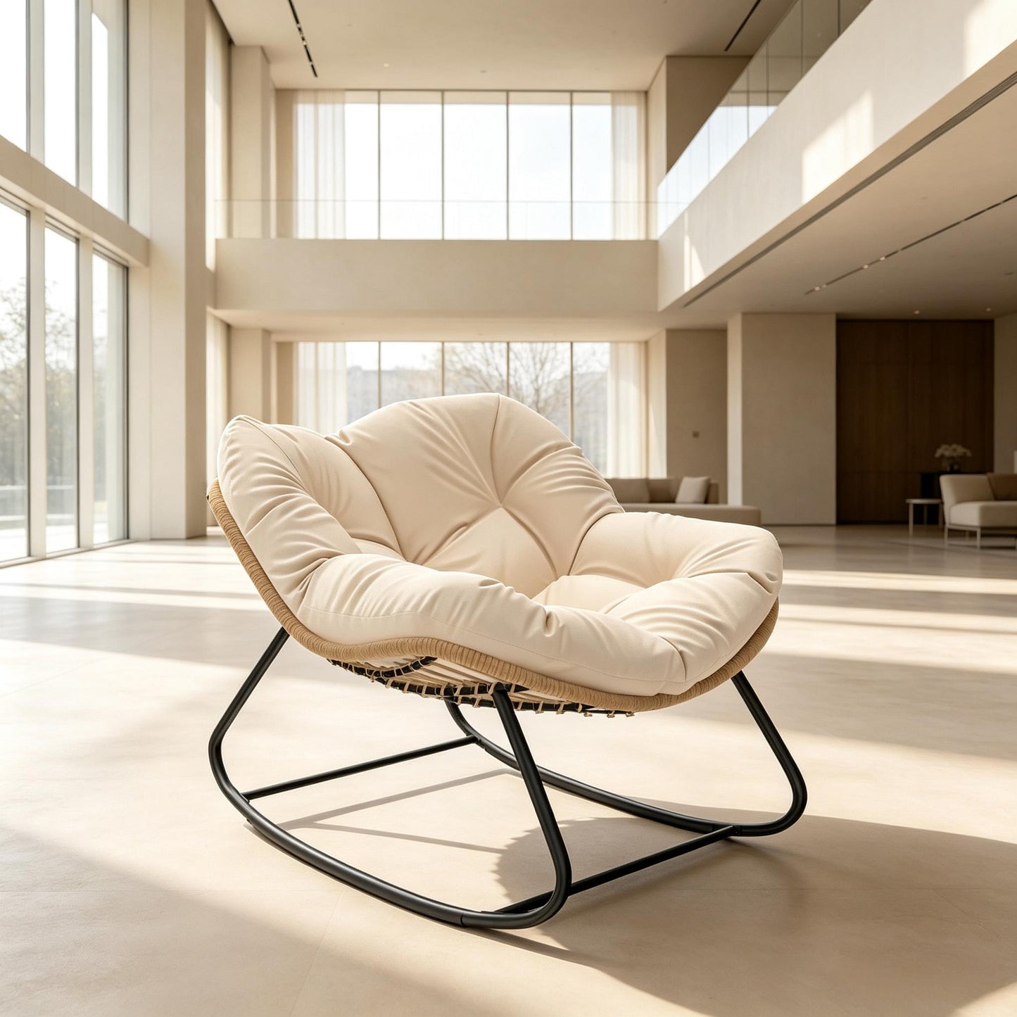Oversized Rocking Egg Chair with Cushion - Cream White