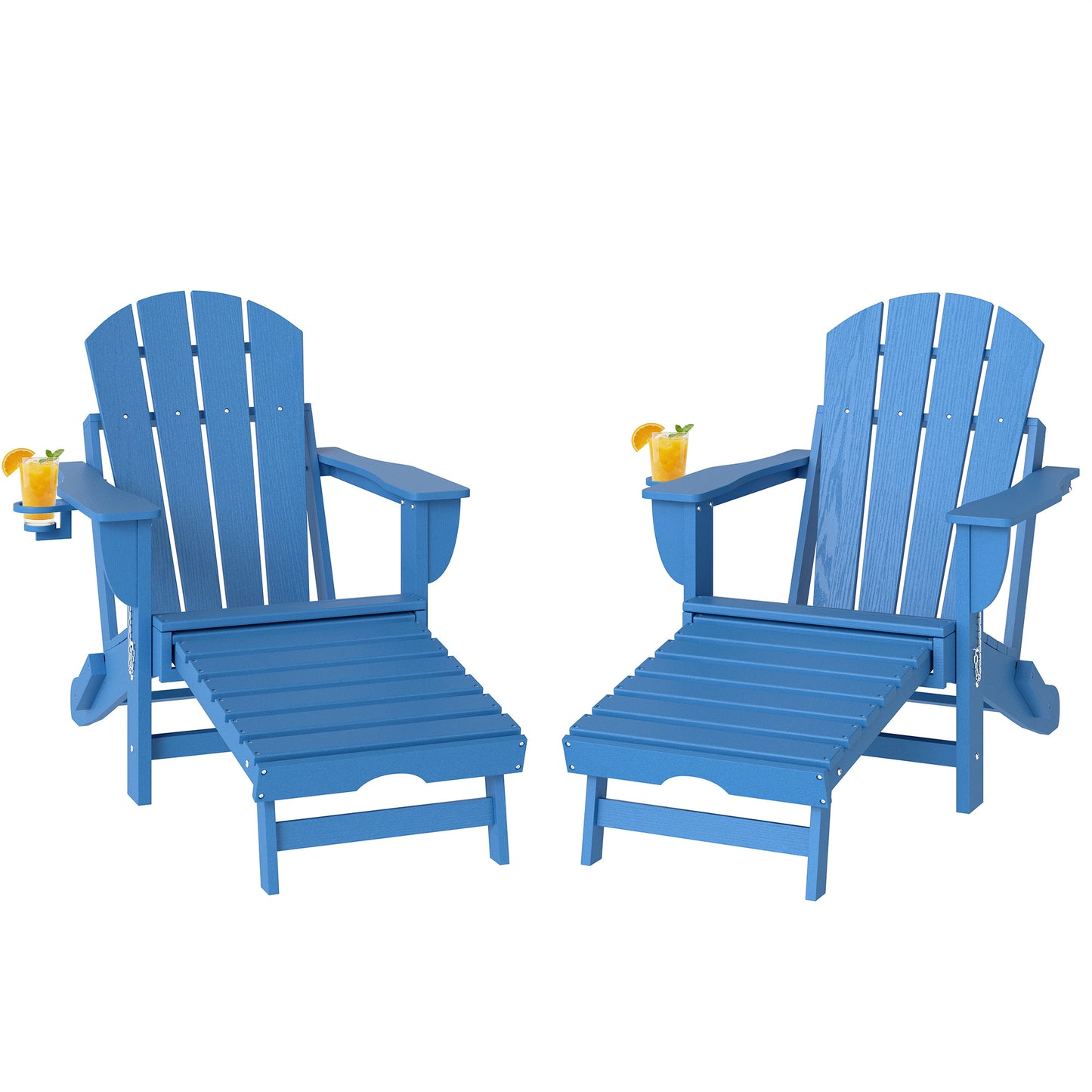 Folding Adirondack Chair Set of 2 with Ottoman & Cup Holder - Blue