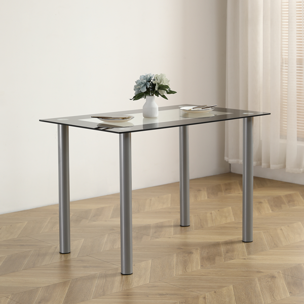 110cm Tempered Glass Dining Table with Stainless Steel Frame