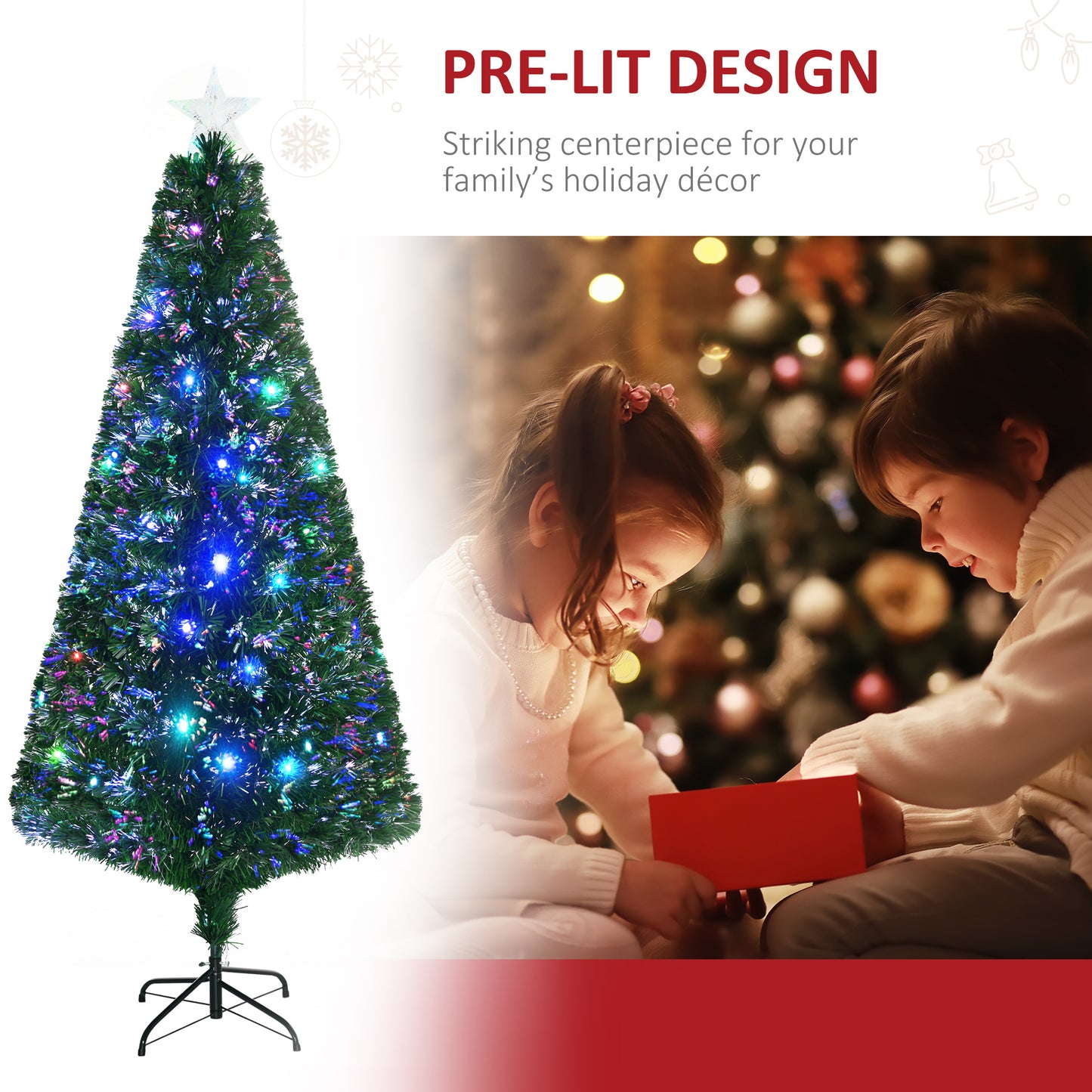 6' Tall Pre-Lit Artificial Christmas Tree with Multi-Color LED Lights