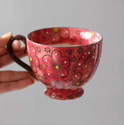 Large Capacity Ceramic Breakfast Mug for Milk and Oatmeal - Vintage Style, 400-450ml