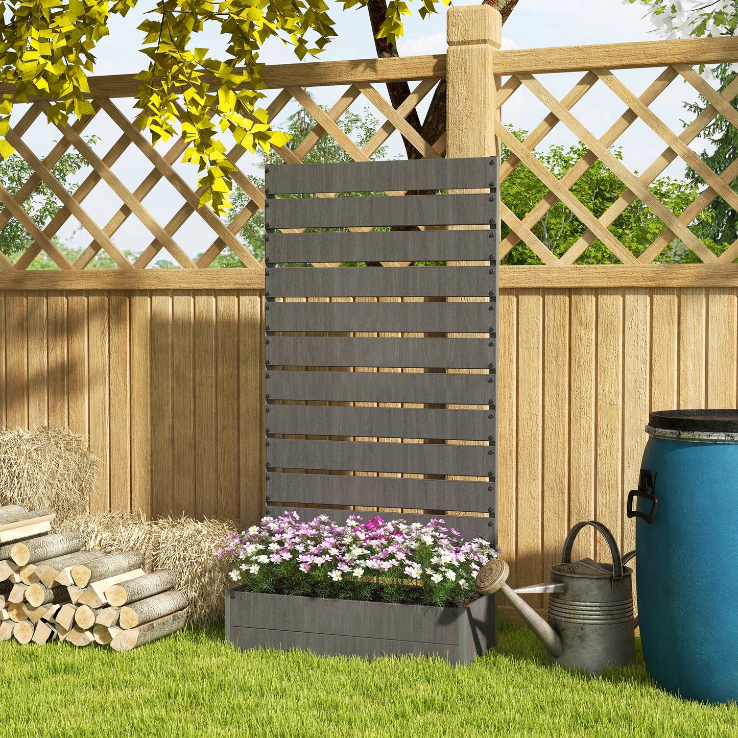 Raised Garden Bed with Trellis - Outdoor Climbing Plant Planter Box - Dark Gray 960x405x175 mm