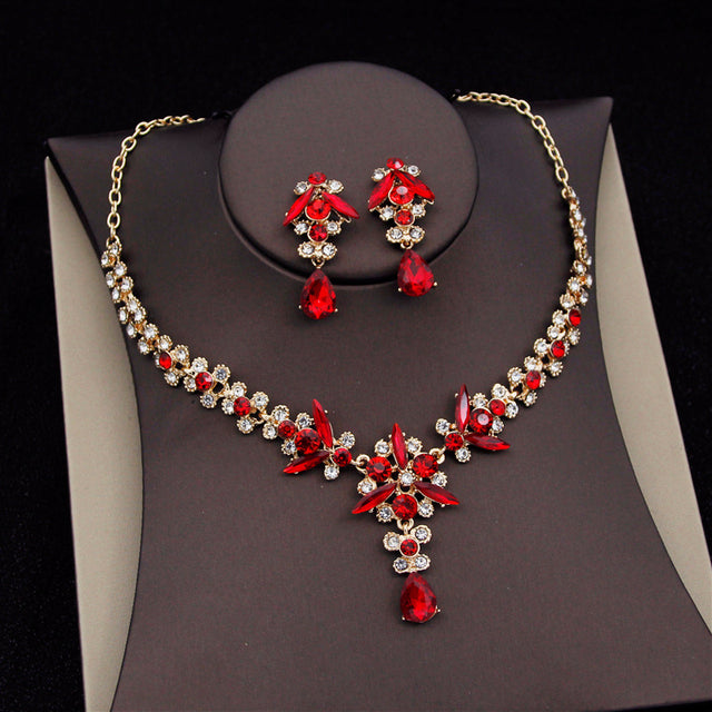 Luxury Bridal Jewelry Set with Tiara Crown Necklace and Earrings - Multiple Colors