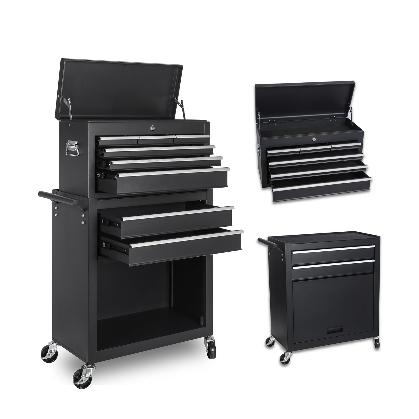 8-Drawer Metal Tool Storage Cabinet with Detachable Top Toolbox and Lockable Wheels