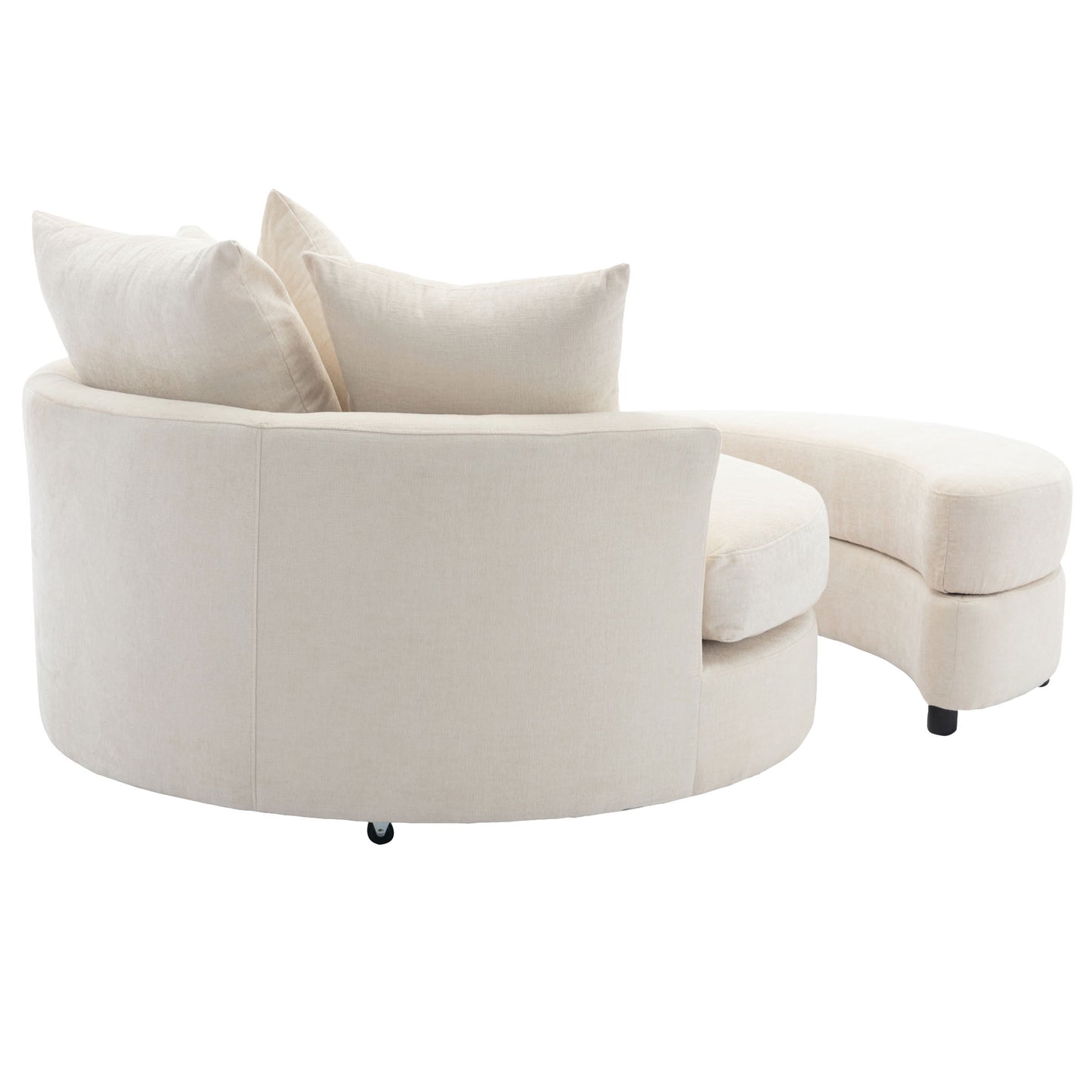 360° Swivel Accent Barrel Chair with Storage Ottoman & 4 Pillows - Cream