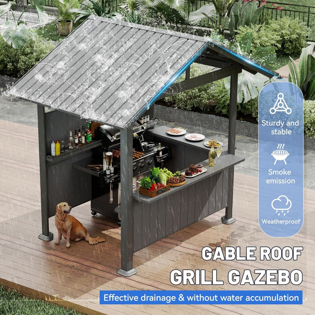 9.4X6.2 FT Hardtop Grill Gazebo, Gable Outdoor Gazebo With Storage