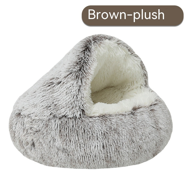 Semi Enclosed Pet Cat Bed & Dog House - Soft Plush Nest for Small to Large Pets