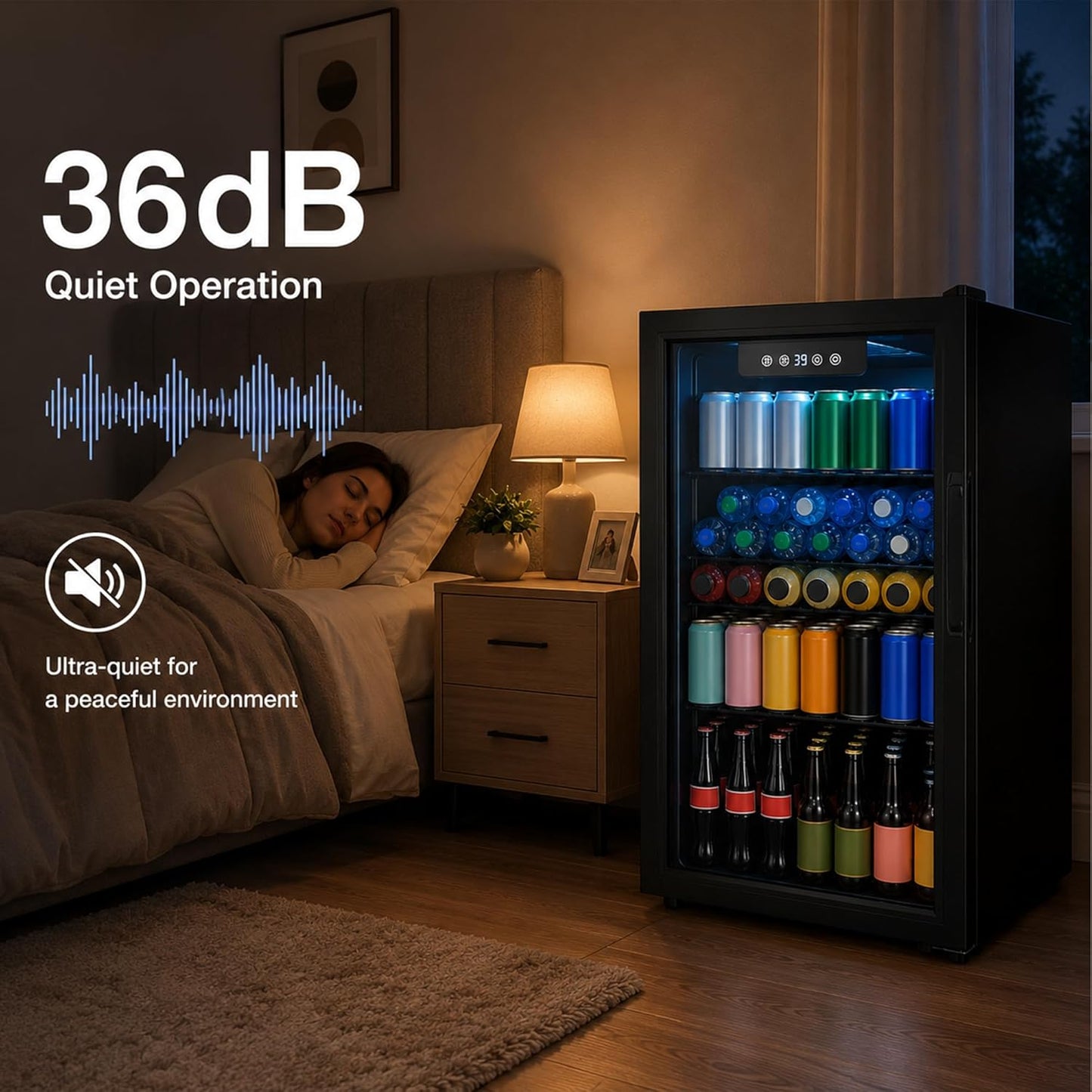 3.3 Cu Ft Beverage Refrigerator, 126 Can Mini Fridge With Glass Door,