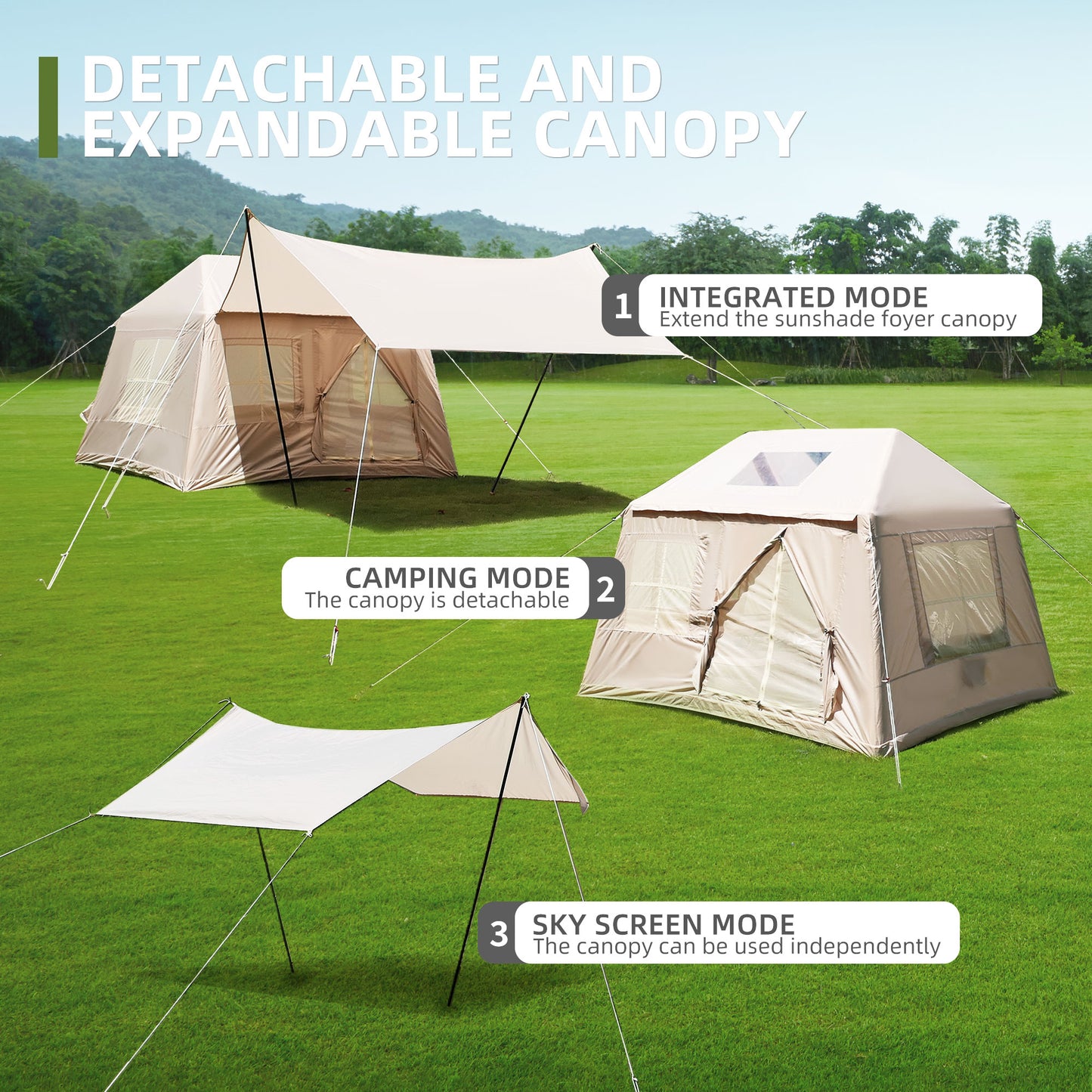 4-Season Inflatable Camping Tent with Mesh Windows - Beige