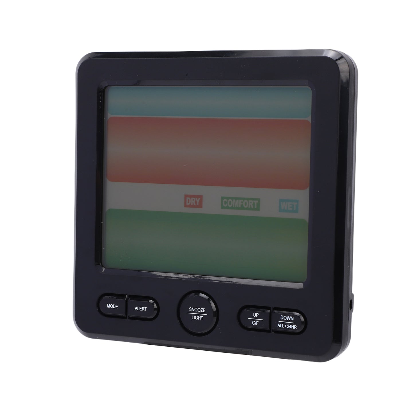 Indoor Temperature and Humidity Monitor with Clock and Alarm, Backlit LCD Display - Black