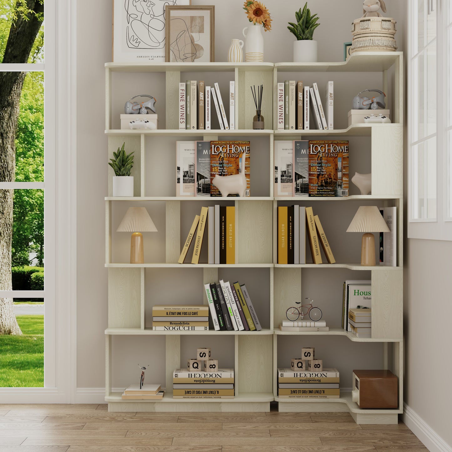 Set of 2 Space Saving Corner Bookshelf - White MDF