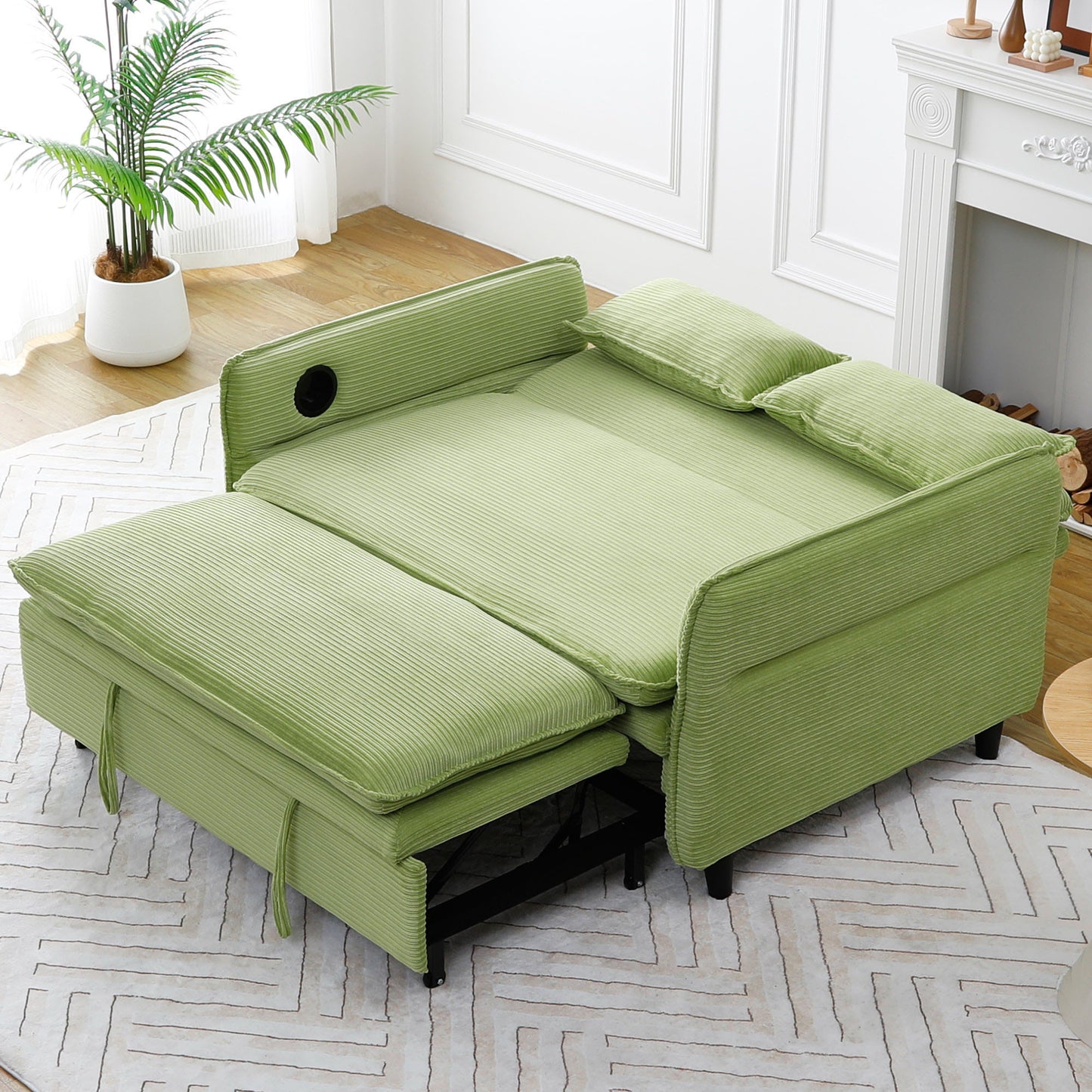 65.74-Inch Green Multi-Functional Sofa Bed with Adjustable Armrests