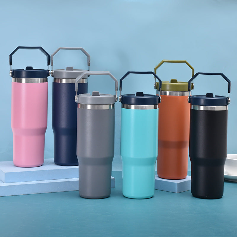 Insulated Stainless Steel Car Cup with Straw - Double Layer, Large Capacity
