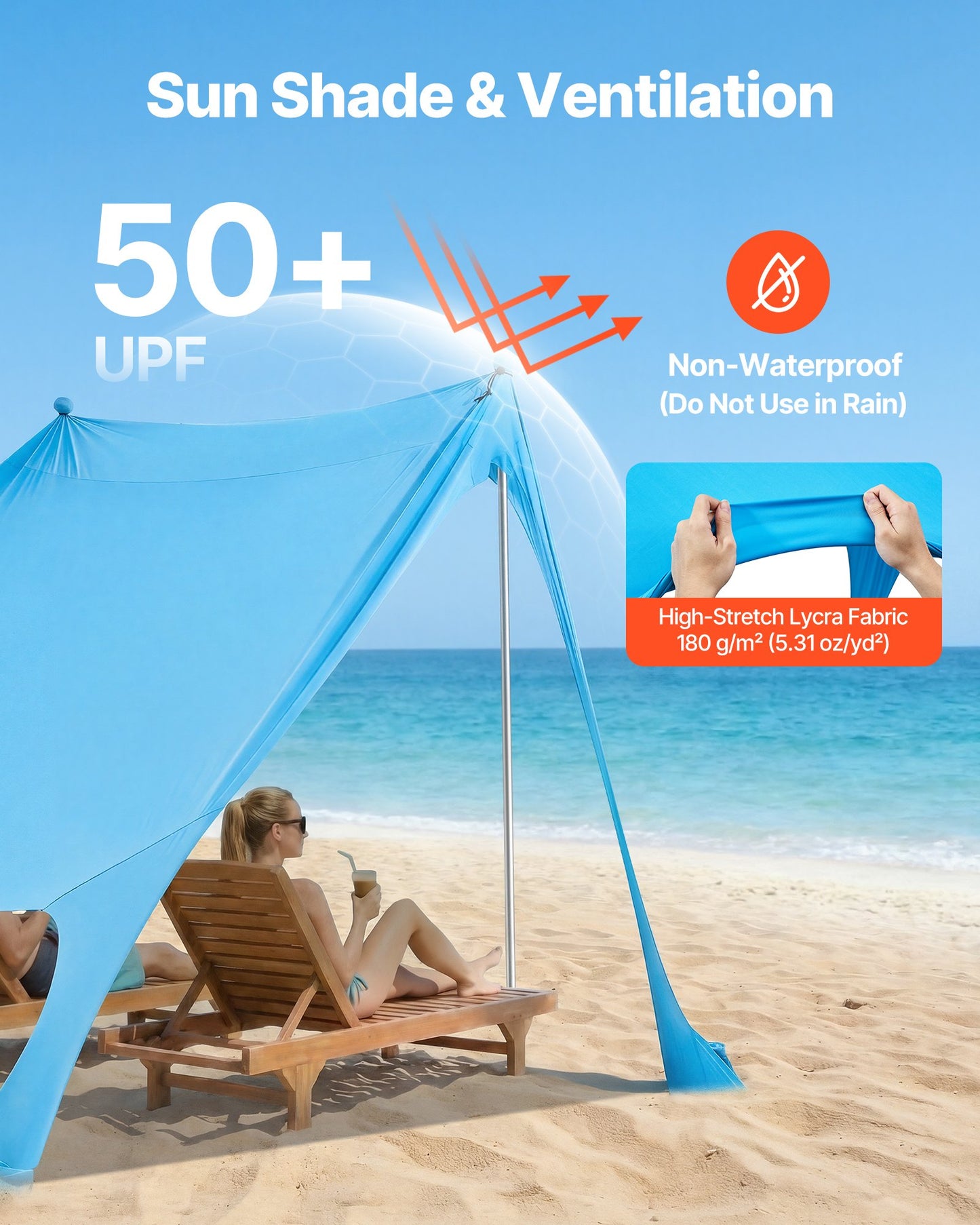 Portable Beach Tent Sun Shelter with UPF50+ Shade, Sandbags & Poles - Black