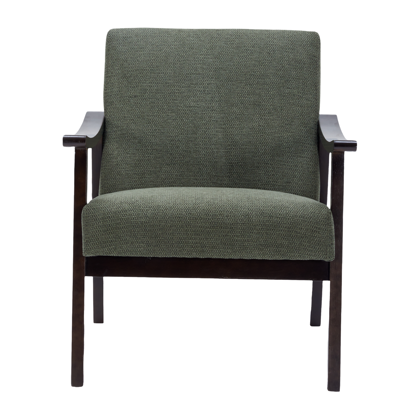 Antique Green High Back Armchair - Solid Wood Legs